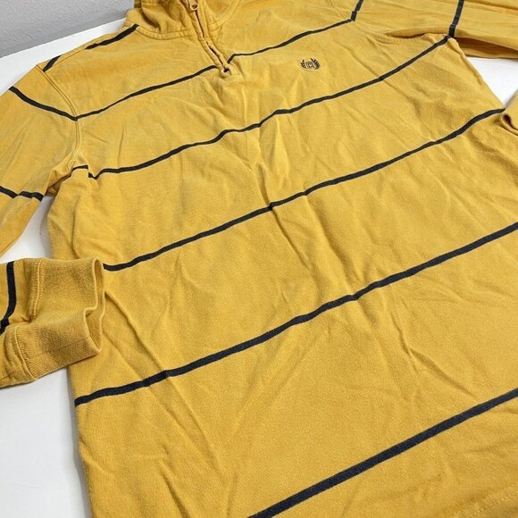 Chaps Size M Mens 1/4 Zip Pullover Long Sleeves Yellow Navy Striped Mock Neck - Picture 2 of 12